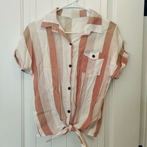 Striped Button-Up Tie-Front Shirt
